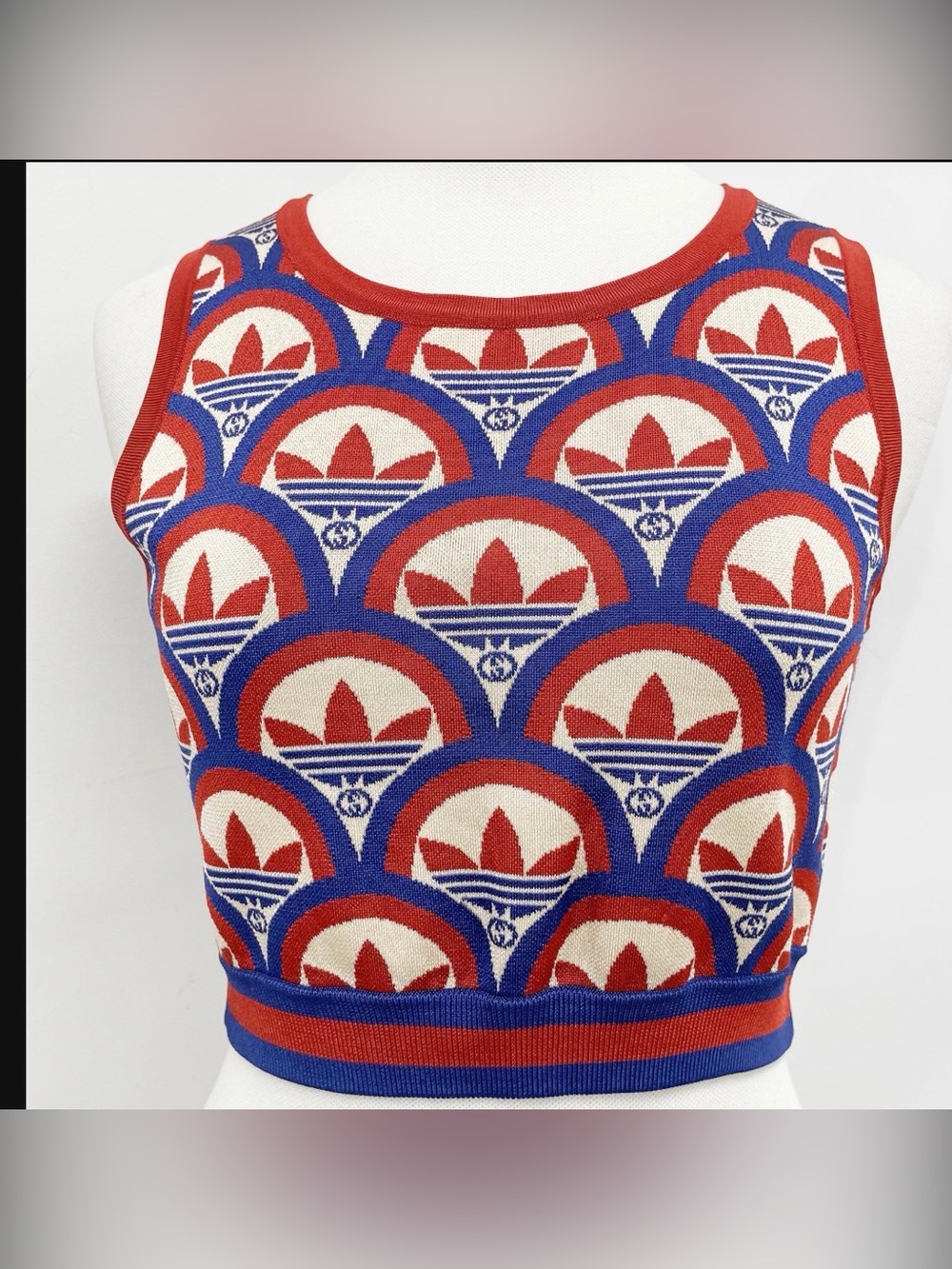 adidas Red Blue White Patterned Cropped Tank Top